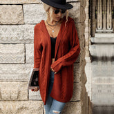 Cardigan à capuche en maille torsadée et côtes horizontales